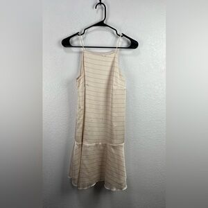 Kensie Women’s Beige Black Striped Mini Dress Sleeveless Ruffle Hem Sz XS Formal